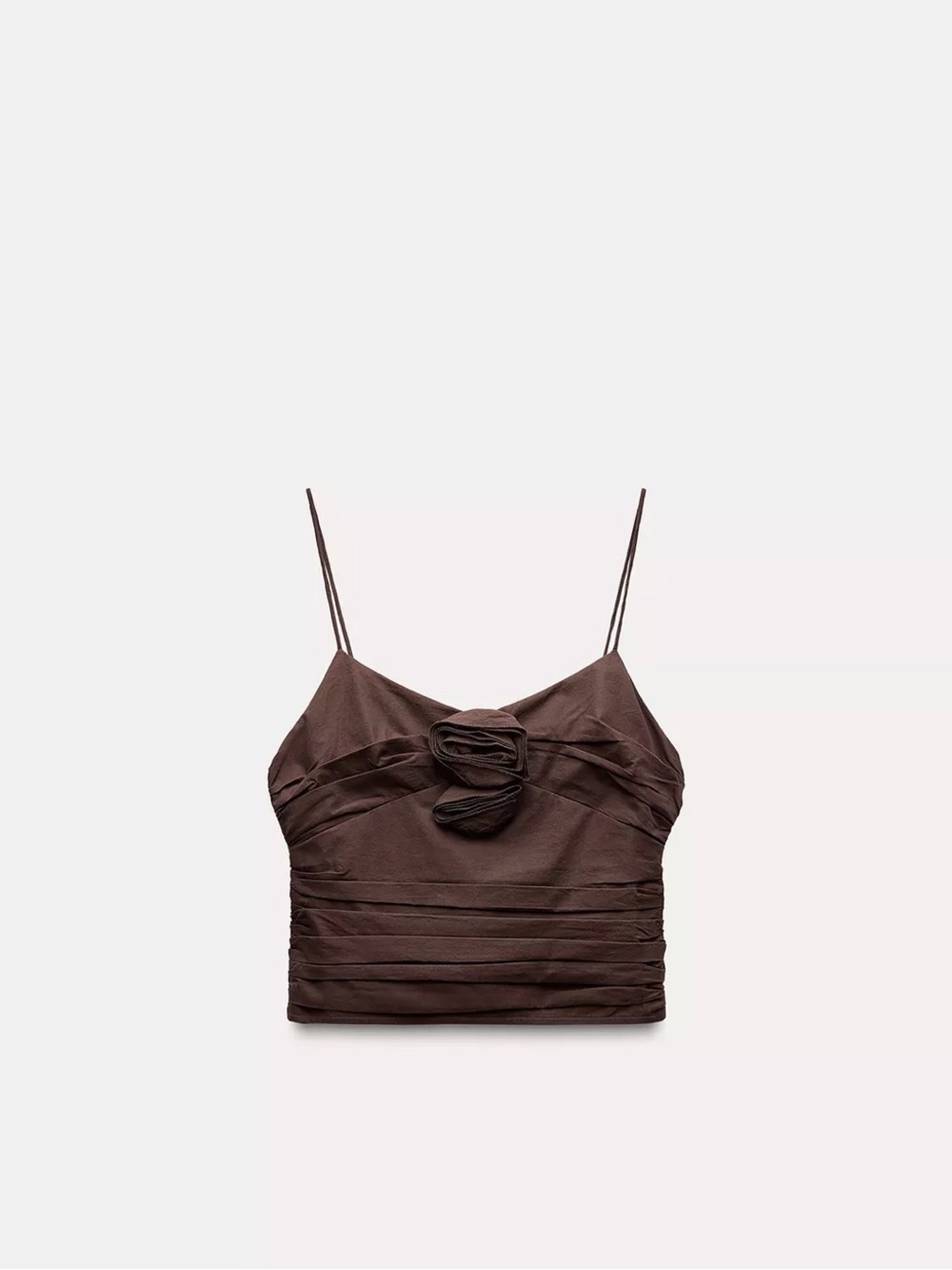 Zara Chocolate Brown Ruched Spaghetti Strap Crop Top